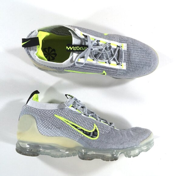 Nike Air Vapormax 2021 Flyknit Sneakers Mens Size 15 Logo Pack Wolf Grey Volt - Picture 1 of 9